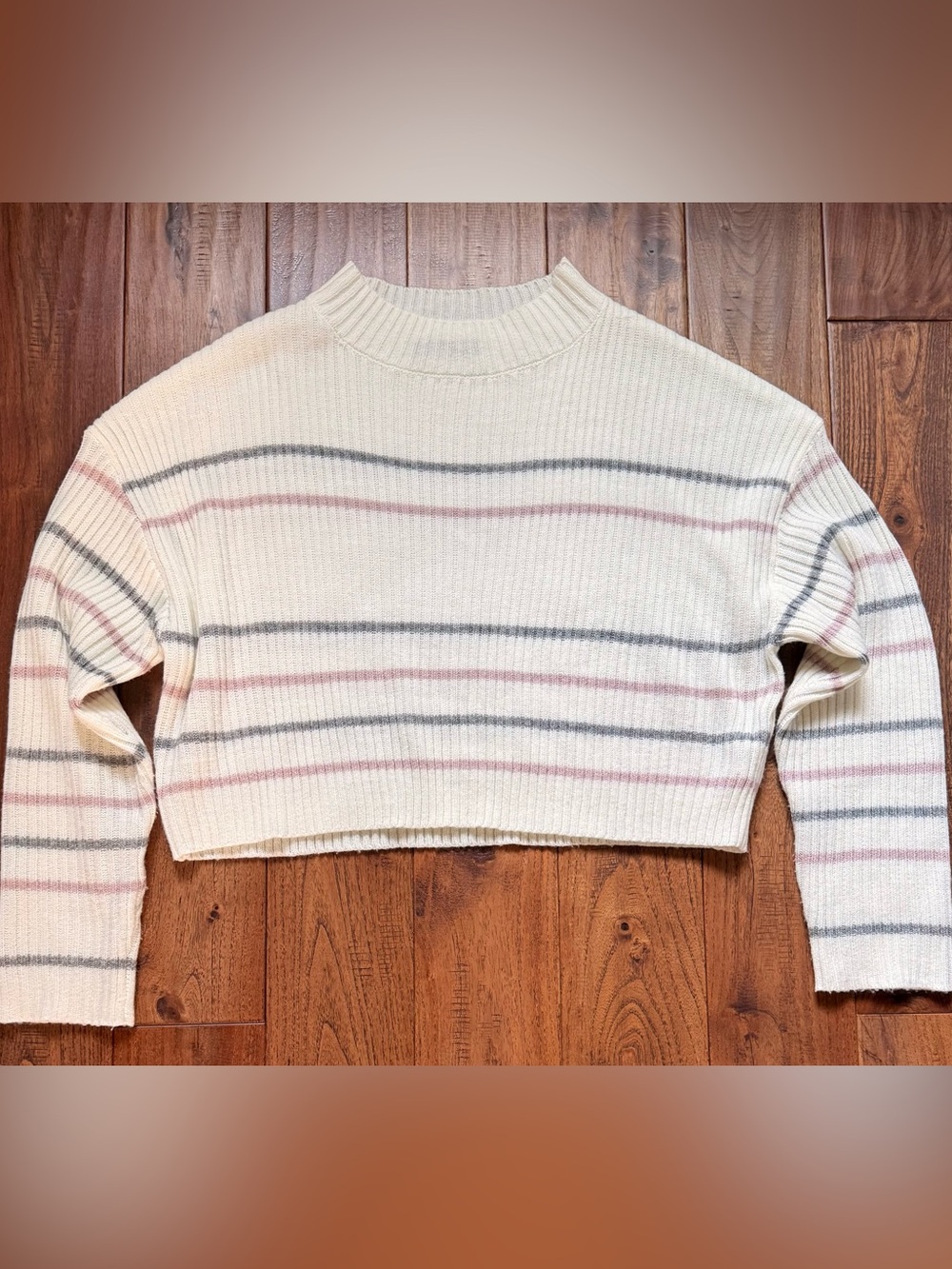 SHEIN Cream Crewneck Sweater with Pink and Gray Stripes
